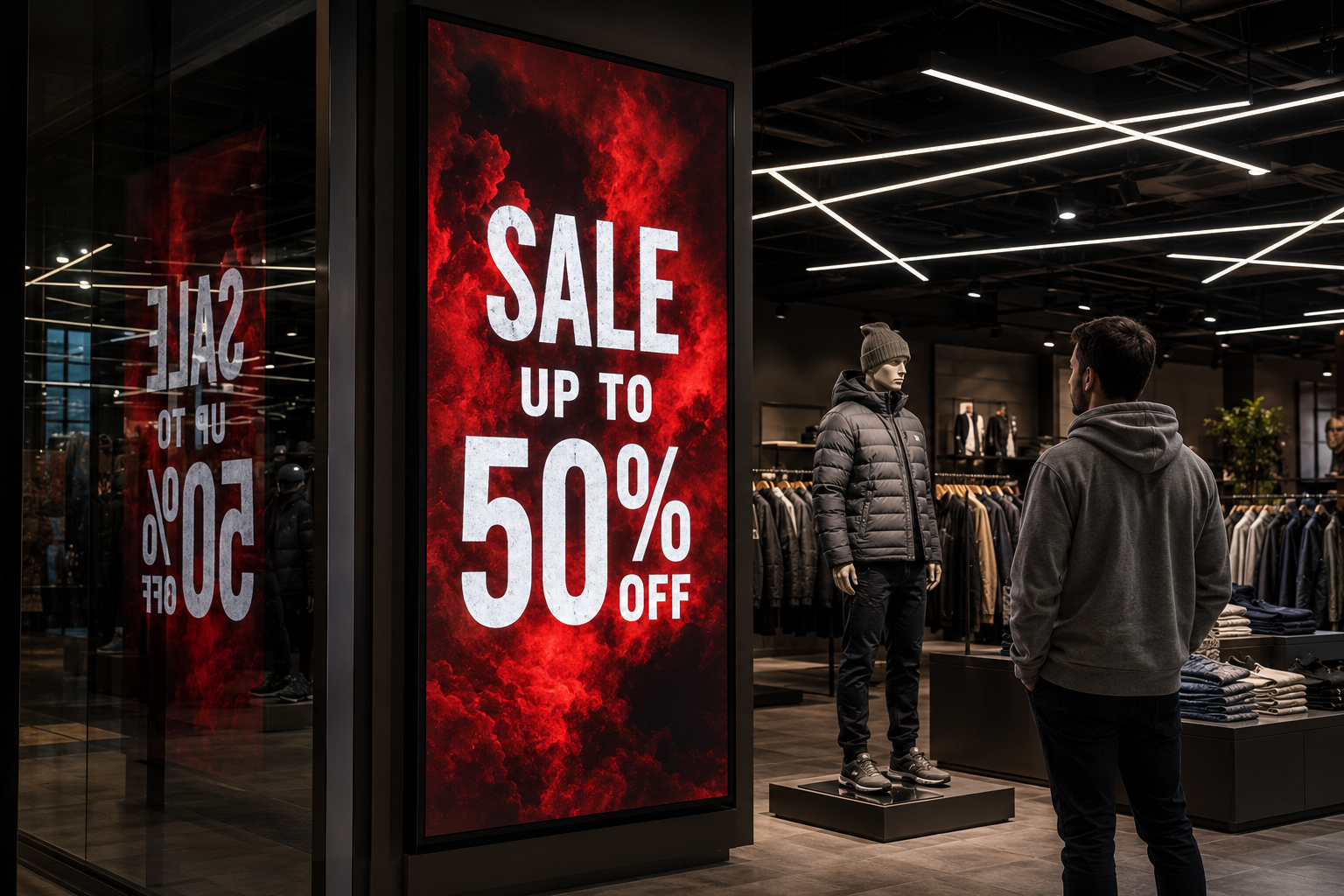 LED poster totem in retail store